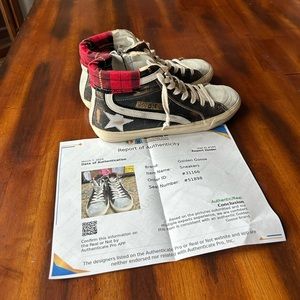 Golden Goose Black slides with Tartan